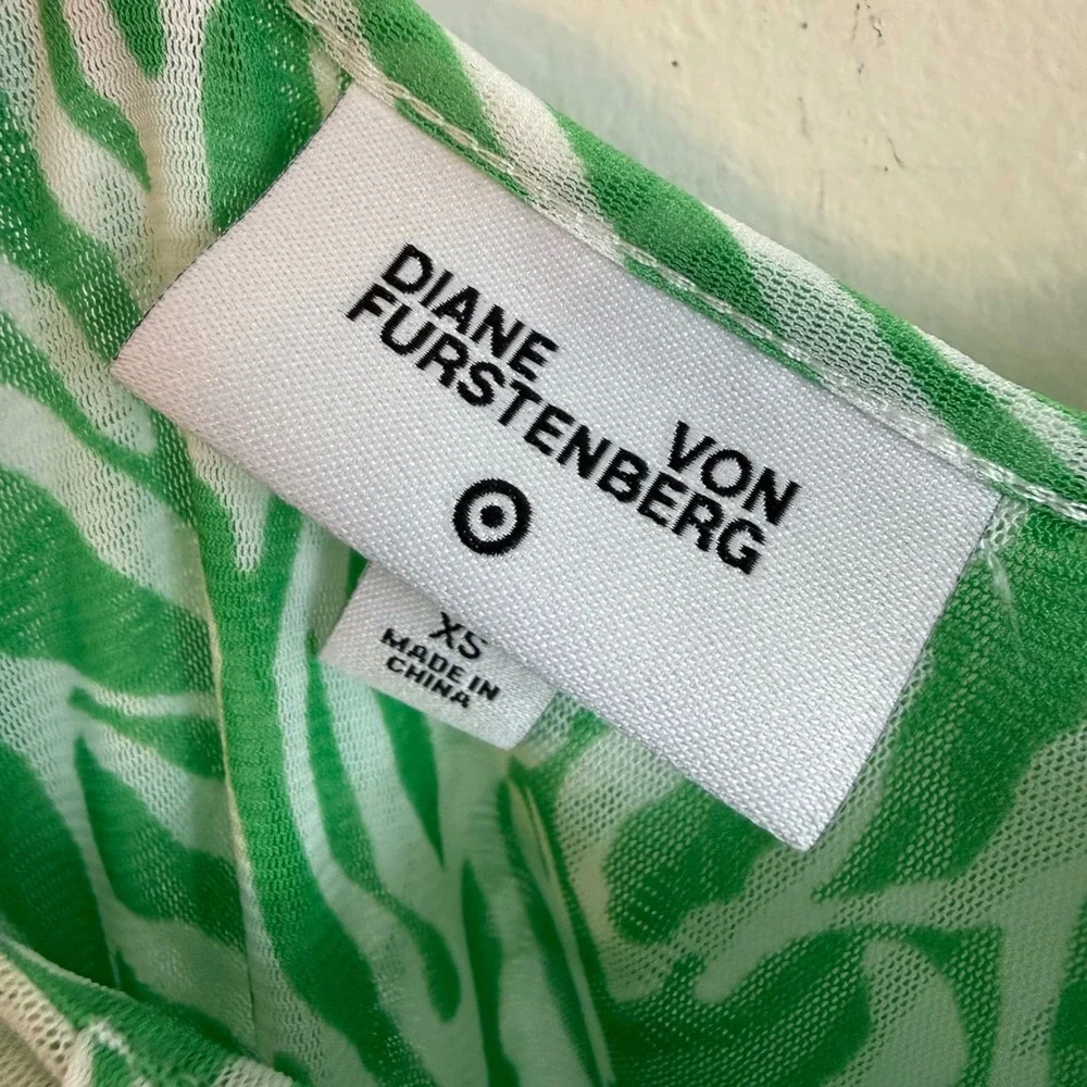 Diane von Furstenberg Target Mesh Ruched Mini Dress‎ Green Zebra Print Y2K XS